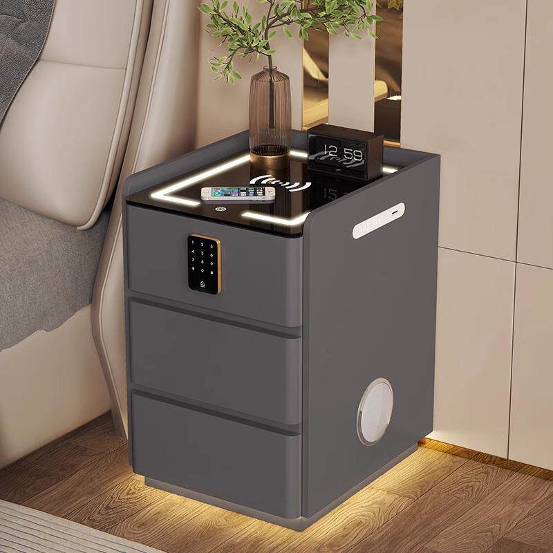 智约室能床头柜多功能音箱三抽小型现代三层床头简密锁卧无线码充