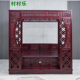 3Y老593式工仿古典子床千架踏步床红柱花梨酸枝雕花榆木复古代四