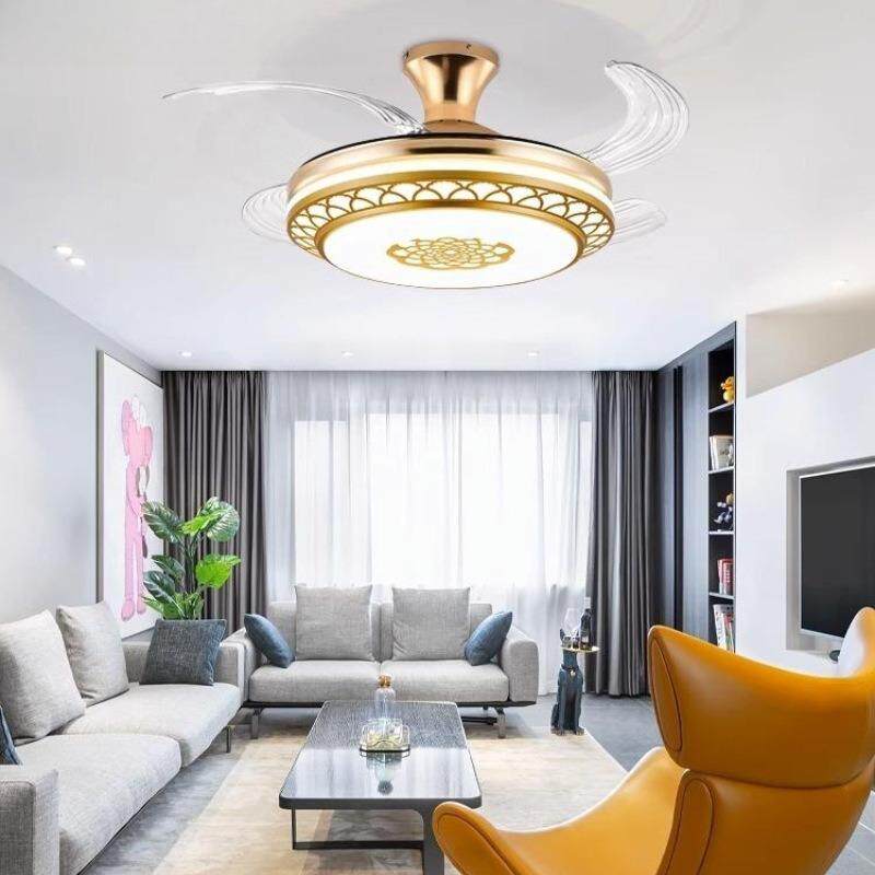 隐形风扇现灯用简约代式吸无品牌/顶吊扇灯家客中厅餐厅金色带电