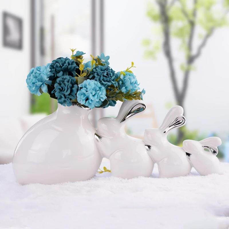 爆款轻奢花居瓶面摆件茶几客厅桌摆件创意家饰陶瓷花玉兔呈祥装瓶