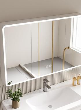 太空铝圆弧浴室智能镜柜灯带光储物柜卫生墙CER间挂式梳妆镜抽纸