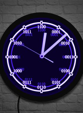 发时DLE光挂钟黑色墙钟二进制间刻HK-011度家居装饰时钟壁钟