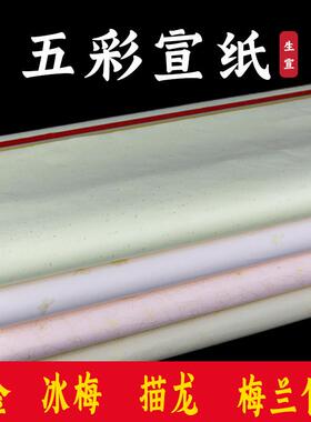 加厚画宣纸四尺对五彩烫金洒金生描龙10011320梅兰竹菊大红宣国彩