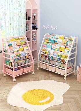 A9L可书架绘本置儿物架童玩具移收纳架F768SSSJ家用小推动车带轮