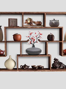 博16524古架多宝展阁实木架中式挂墙壁挂式茶架置物墙上新古董示