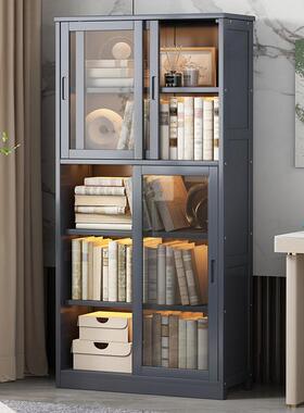 靠墙防尘地落客柜厅书架展示家ZCI用组装轻奢玻璃门书门柜推拉带