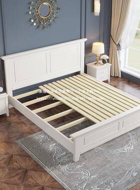 檬榆式实木床美1公.8米双人1.5米卧室现代简72186约主床轻床奢主