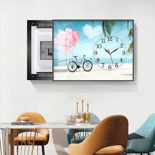 2025新款电表装饰画带钟表轻奢光箱影配电遮挡画电闸挂开推拉画关