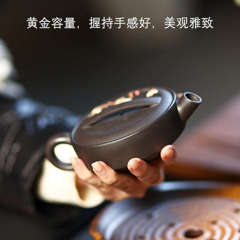 紫砂000壶砂茶具紫壶手工泡茶壶黑泥中式紫彩绘一茶片瓦砂壶