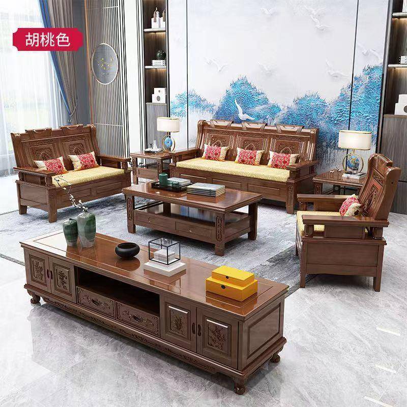 全实木沙XOP厅发组合一套农村木整沙发小户型家用仿古客沙家具发