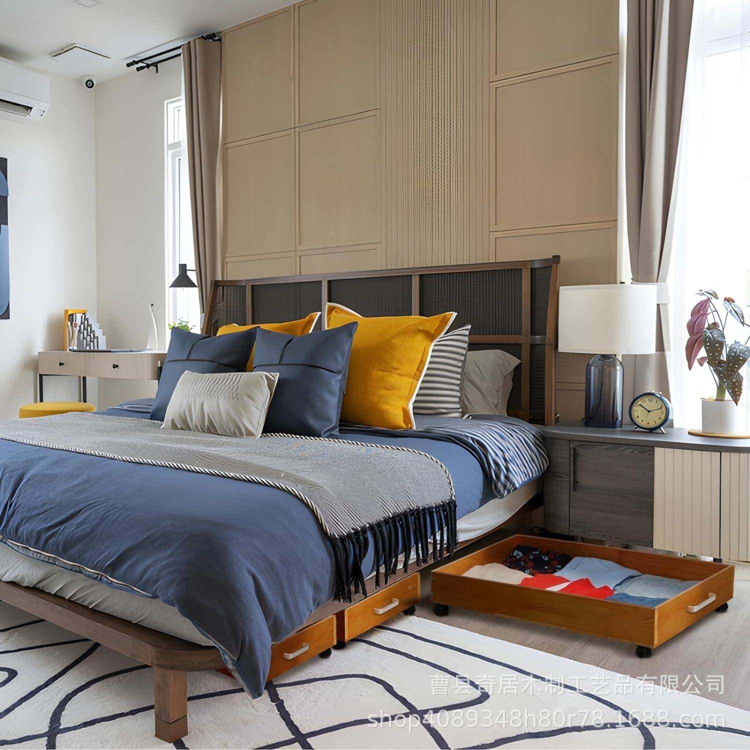 木卧室床下收纳箱滑轮透明实盖物整理式盒床衣底收纳682工具分格