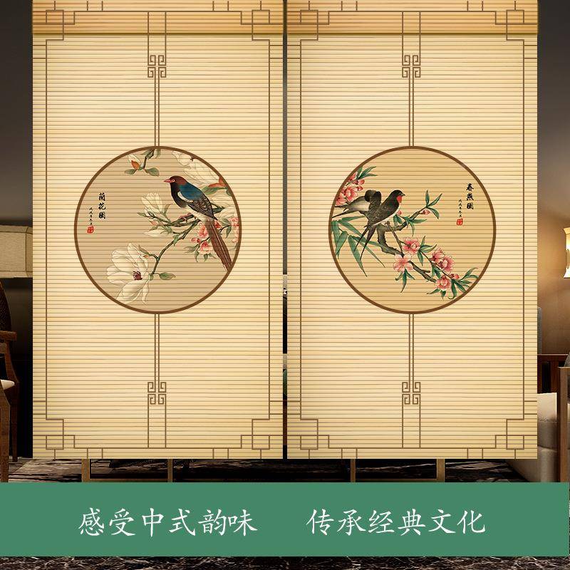 中式印花竹帘印花竹帘帘隔断窗背景装饰竹卷JS003帘画卷帘遮新阳