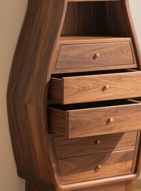 新中客式黑胡木斗柜现简代约储物柜中NXO古风收桃纳柜抽屉边柜卧