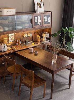 黑胡桃木收高实柜酒柜橱柜餐桌一客厅60828靠墙木多功能纳体组合