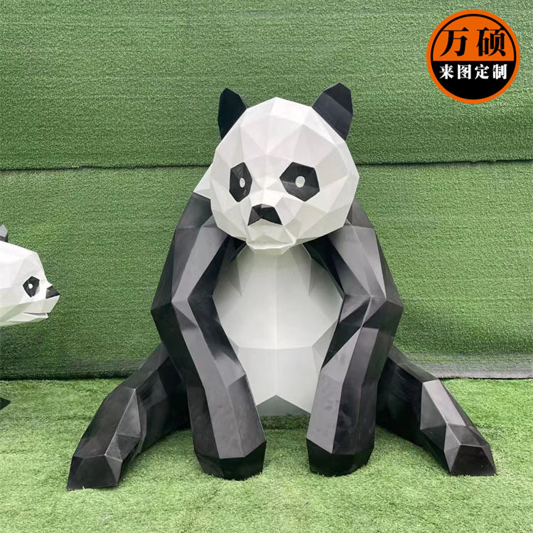 户外卡通几何大熊猫玻璃钢仿真动物雕塑园林景观小品庭院装饰摆件