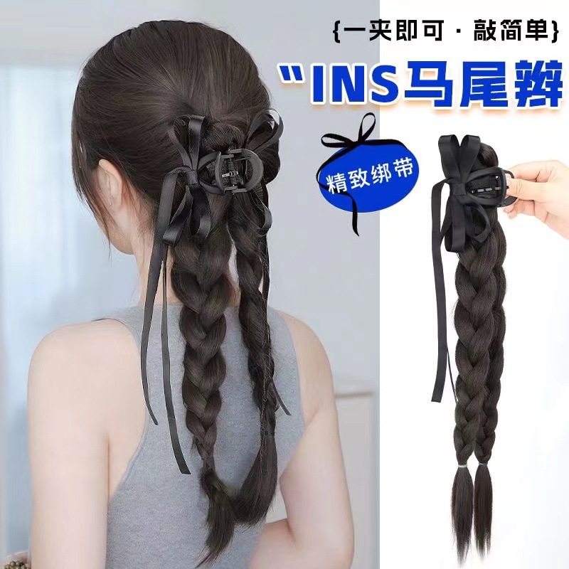 假发辫子女鱼骨麻花辫丝带芭蕾风自然甜美抓夹双辫高马尾2023,美发护发/假发,马尾,淘宝优惠券,粉丝福利购,淘宝优惠卷