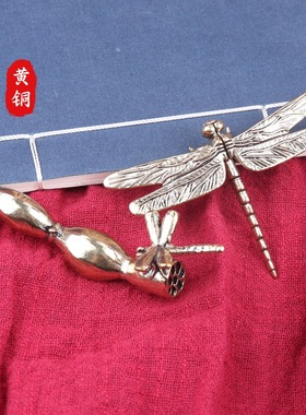 黄铜莲藕蜻蜓摆件家居办公室桌面茶宠莲藕蜻蜓黄铜工艺品装饰