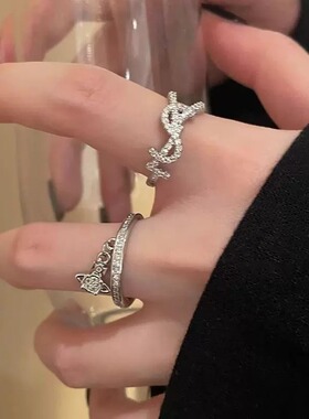 超闪字母锆石开口戒指女小众设计感食指戒时尚个性闺蜜指环潮