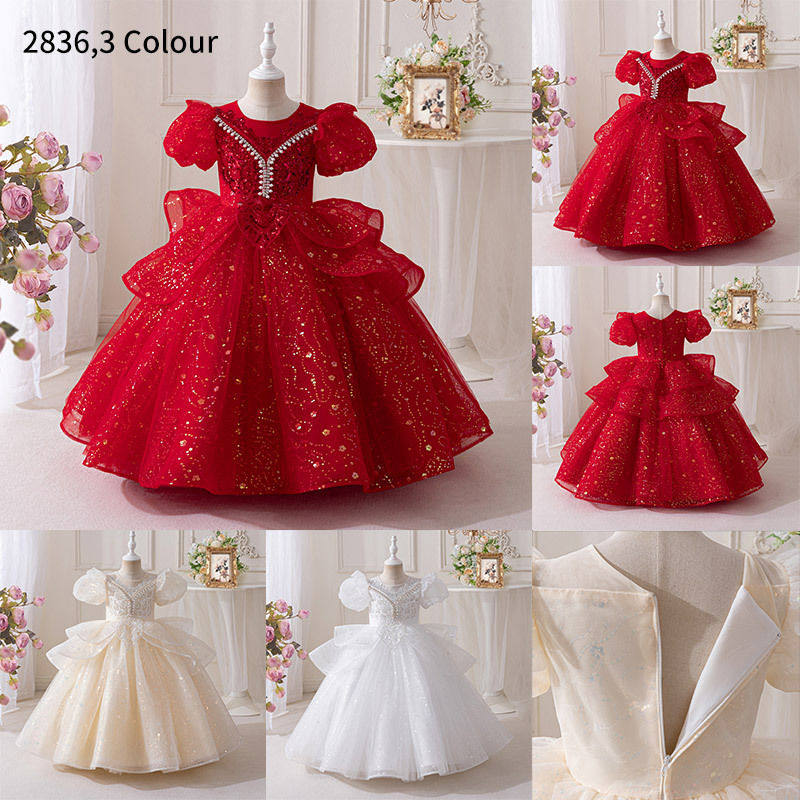 跨境热卖端礼服女童蓬蓬纱裙轻奢小众花童婚纱晚礼服气质表演服