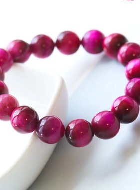 厂家直销天然玫红虎眼石手串特级旺夫石串珠虎眼睛石单圈手链