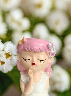 跨境新款可爱小女孩花盆多肉盆栽绿植插花摆件树脂家居小摆件