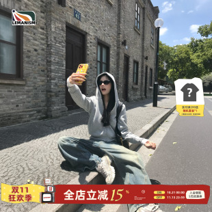 lemanism美式潮流纯色开衫连帽卫衣男款2026春季新款情侣款外套女