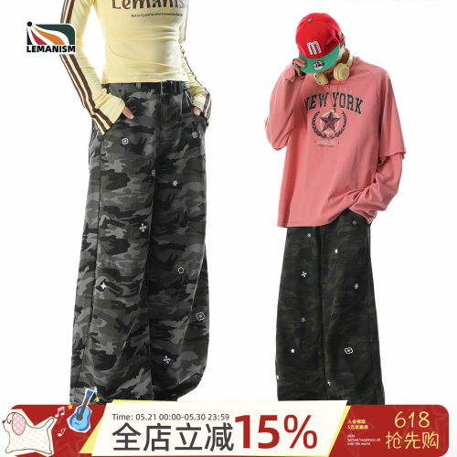 lemanism美式潮流复古迷彩宽松休闲裤男2026新款工装裤情侣款长裤