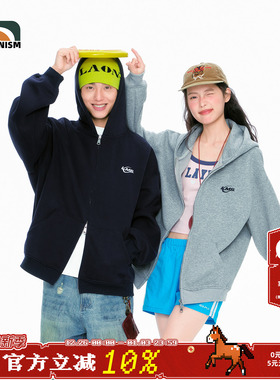 lemanism重磅400g灰色拉链连帽开衫卫衣外套男情侣秋季运动潮牌女