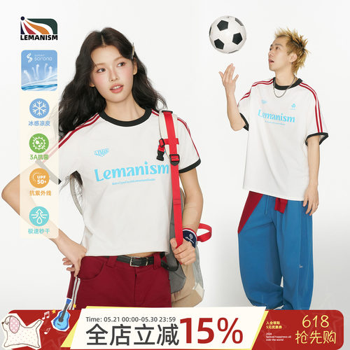 lemanism潮牌美式撞色条纹短袖T恤男款2026夏季新款情侣款体恤女
