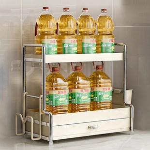 可抽拉厨房调味品置物架家用台面多功能双层调料架带抽屉酱油醋架