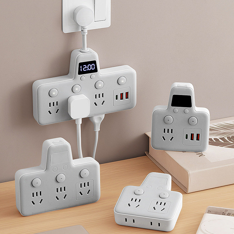 公正午正品纯铜插座带时钟USB夜灯接线板办公家用智能扩展转换器