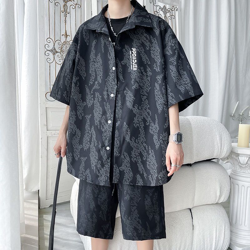 套装夏季男士短袖衬衫宽松