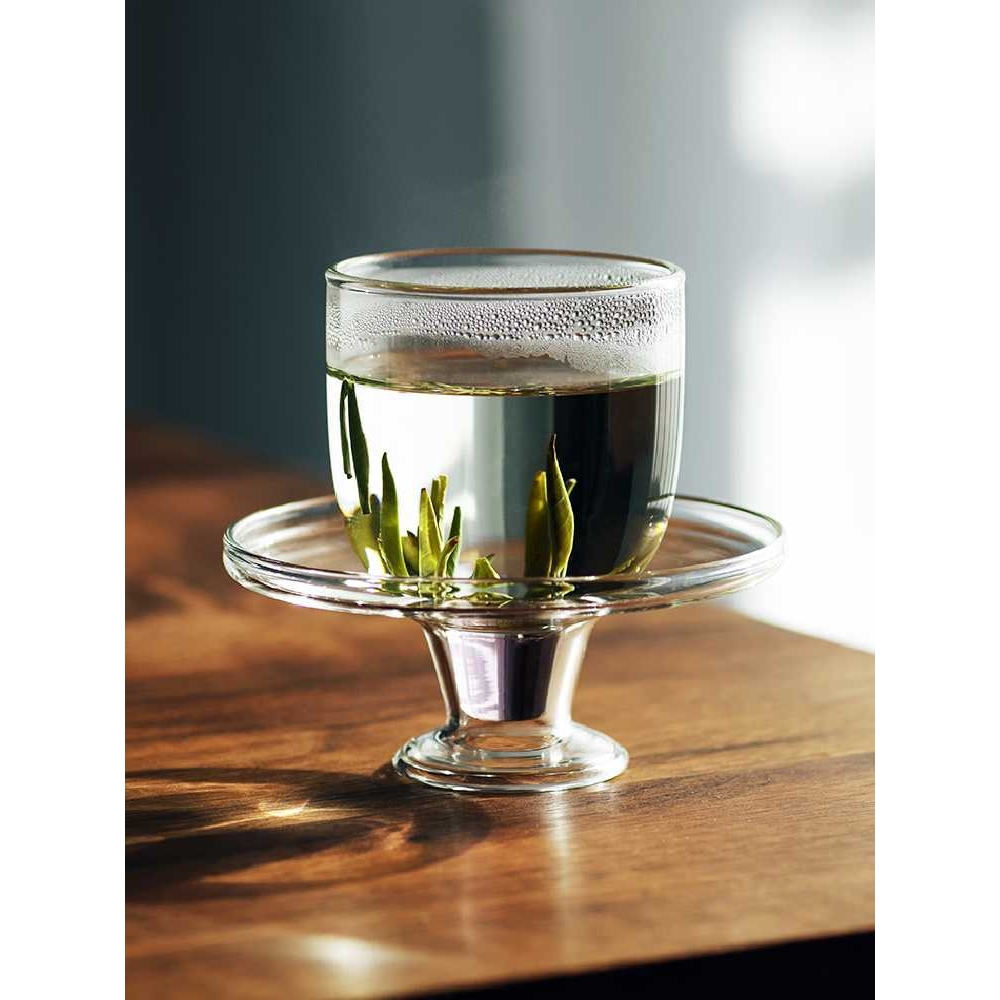 玻璃茶杯小杯绿茶茶具功夫茶品茗杯茶盏主人杯单杯女带托