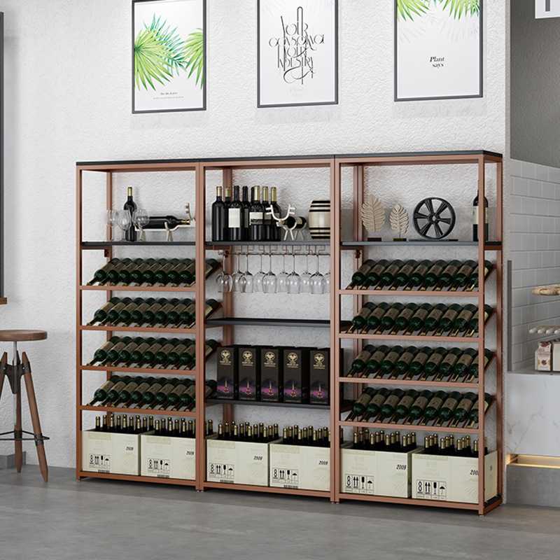 欧式铁艺展示柜靠墙红酒柜现代餐厅酒庄红酒架葡萄酒架落地置物架
