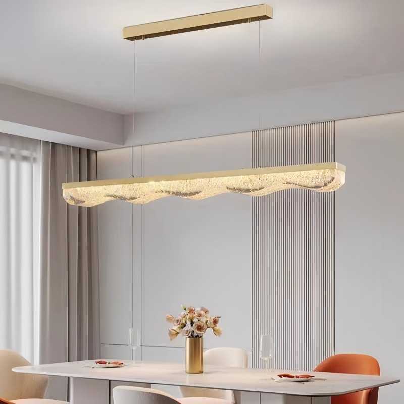 现代简约餐厅吊灯极简创意长条形餐桌灯树脂前台吧台一字LED灯具