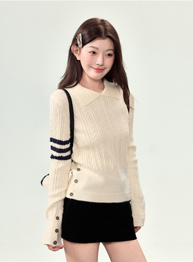 笨比甜Sweety翻领tb针织衫女上衣2025新款秋季麻花套头学院风毛衣