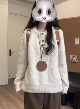 慵懒高级感针织毛衣秋冬女2025新款内搭宽松套头加厚外穿软糯上衣