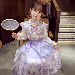 女童马面裙套装夏季2025新款洋气小女孩明制汉服新中式儿童两件套