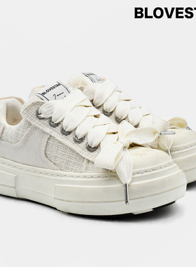 BLOVESTAR· Day Light 白色低帮帆布做旧小香风情侣休闲鞋