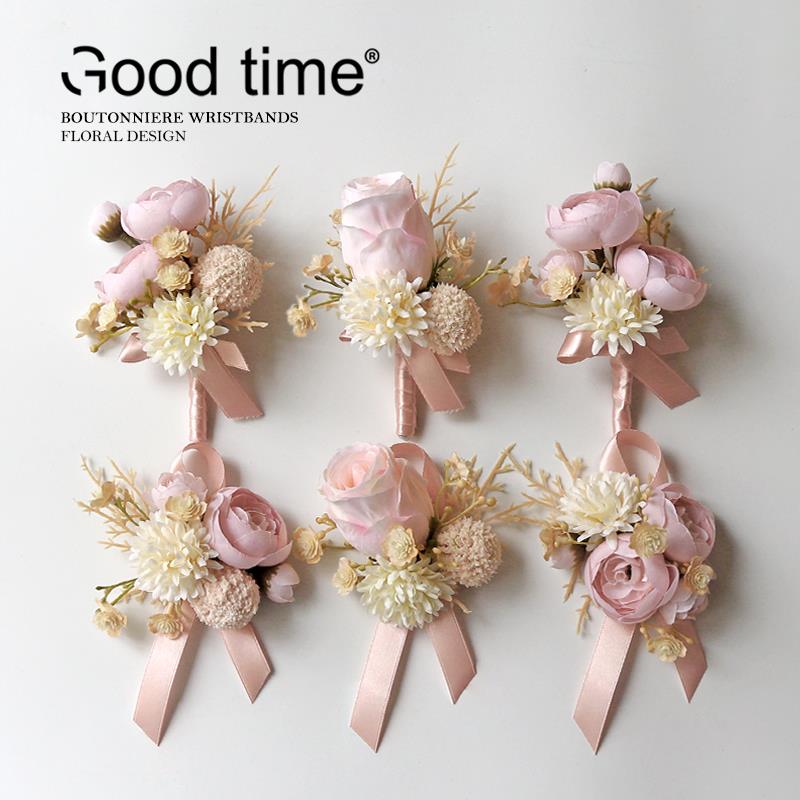 甜美奶茶色手腕花胸花新郎新娘襟花伴娘姐妹花结婚礼摄影服装胸针