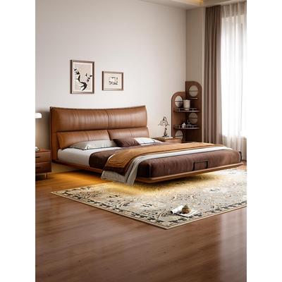 悬浮真皮床2025新款简约实木床双人主卧大床高端大气2米x2米2婚床