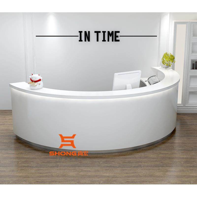 弧形烤漆前台圆形接待台半圆办公桌医院大厅咨询台白色简约服务台