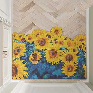 油画风印花皮革地垫可裁剪进门入户垫免洗PU皮面脚垫隔油厨房地垫