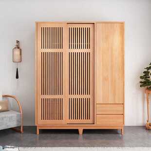 新中式衣柜原木风全实木小户型推拉门日式衣橱卧室收纳储物柜柜子