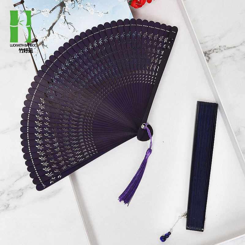 中国风雕刻镂空全竹扇和风日式折扇便携女式古风扇子 舞蹈扇