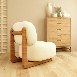 网红奶油懒人沙发椅实木驼绒羊客人厅设单靠背椅卧690室落地计师
