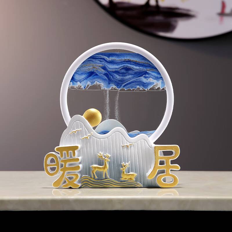 创意中式招财鹿摆件流沙画玄关客厅桌面电视柜家居装饰工艺品图片