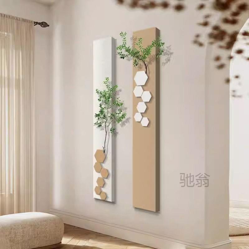 麓立体砂岩带r绿植TQC组合挂画奶油竖走廊尽头玄版关装饰画风过道图片