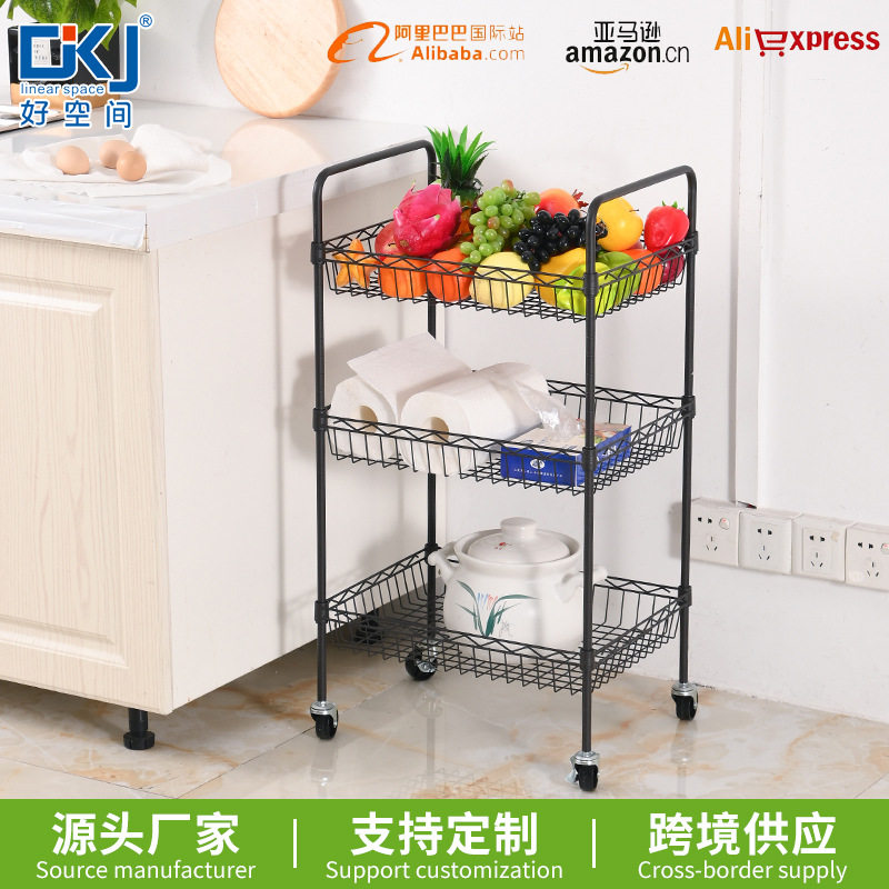 家用厨房调味料用品水果蔬菜带脚轮储物架卧室置地式可移动置物架