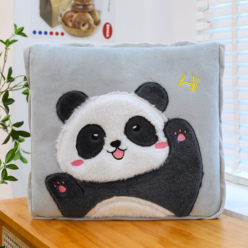 熊猫系列抱枕毯沙发椅子办公室午休靠垫兔毛沙发抱枕被Z二合一抱